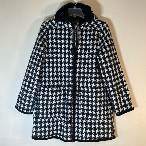 NWT. Susan Graver Weekend Houndstooth Reversible Sherpa Fleece Hooded Coat. XS - Picture 2 of 15